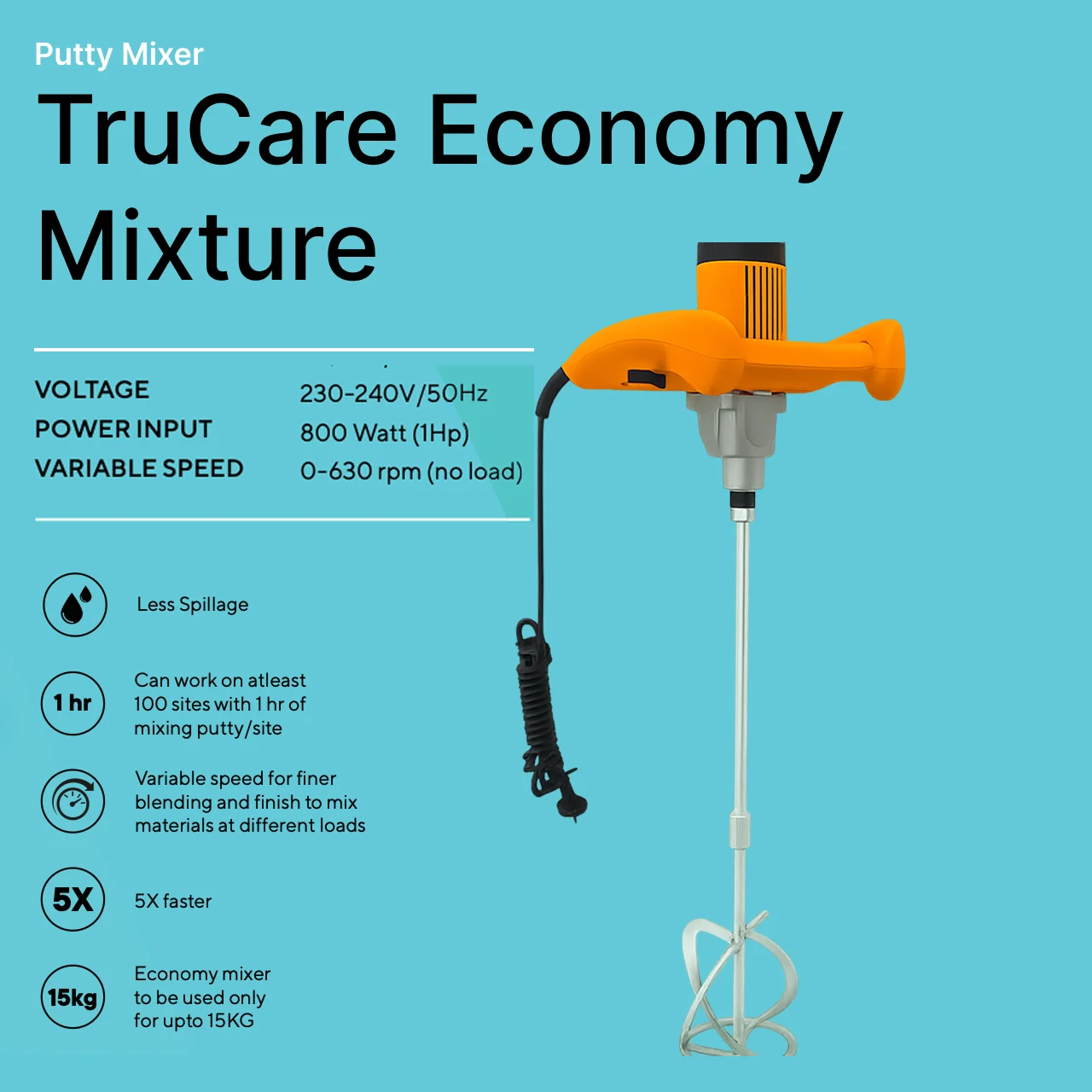 Asian Paints TruCare Economy Mixer M-02 - Electric Putty & Paint Stirrer (800W) - Image 2