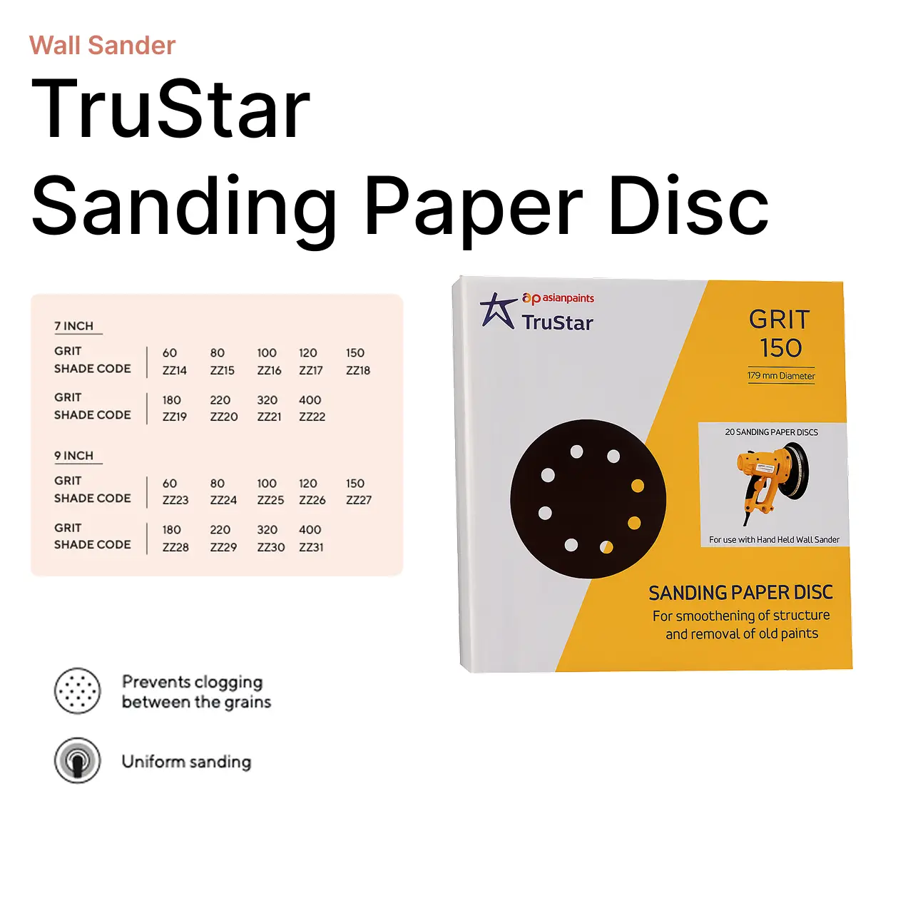 Asian Paints TruStar Wall Sanding Paper Disc - Velcro Backed (Pack of 10) - Image 4