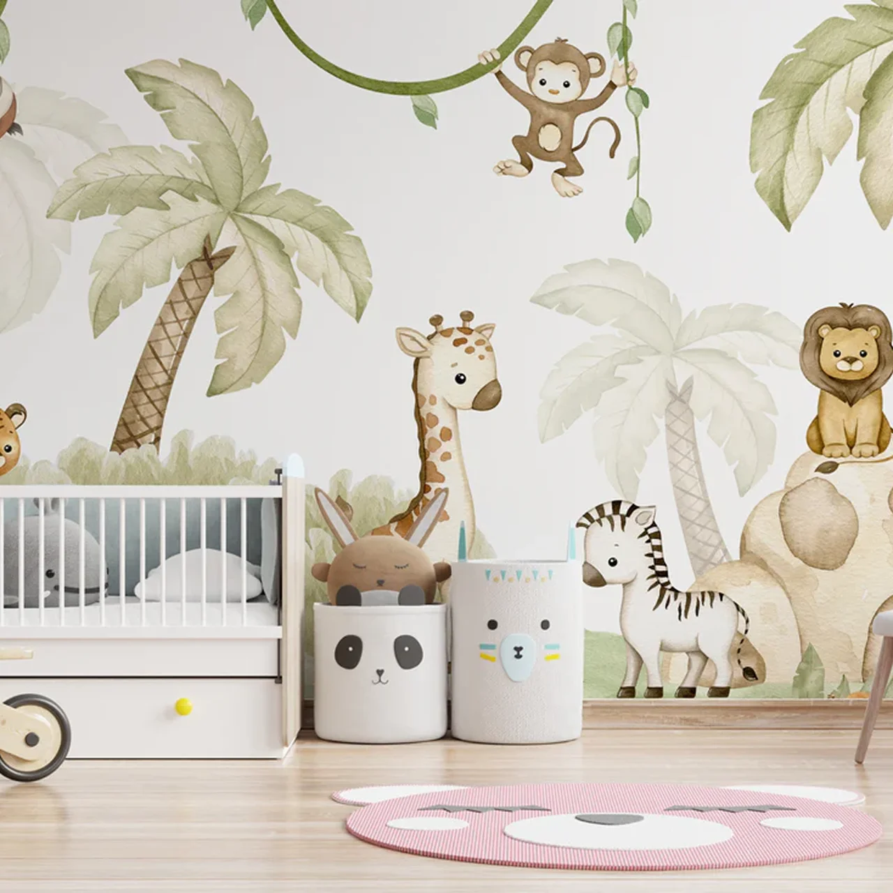 Baby Safari Animals Watercolor Wallpaper - Kids Room Wall Decor - Image 2
