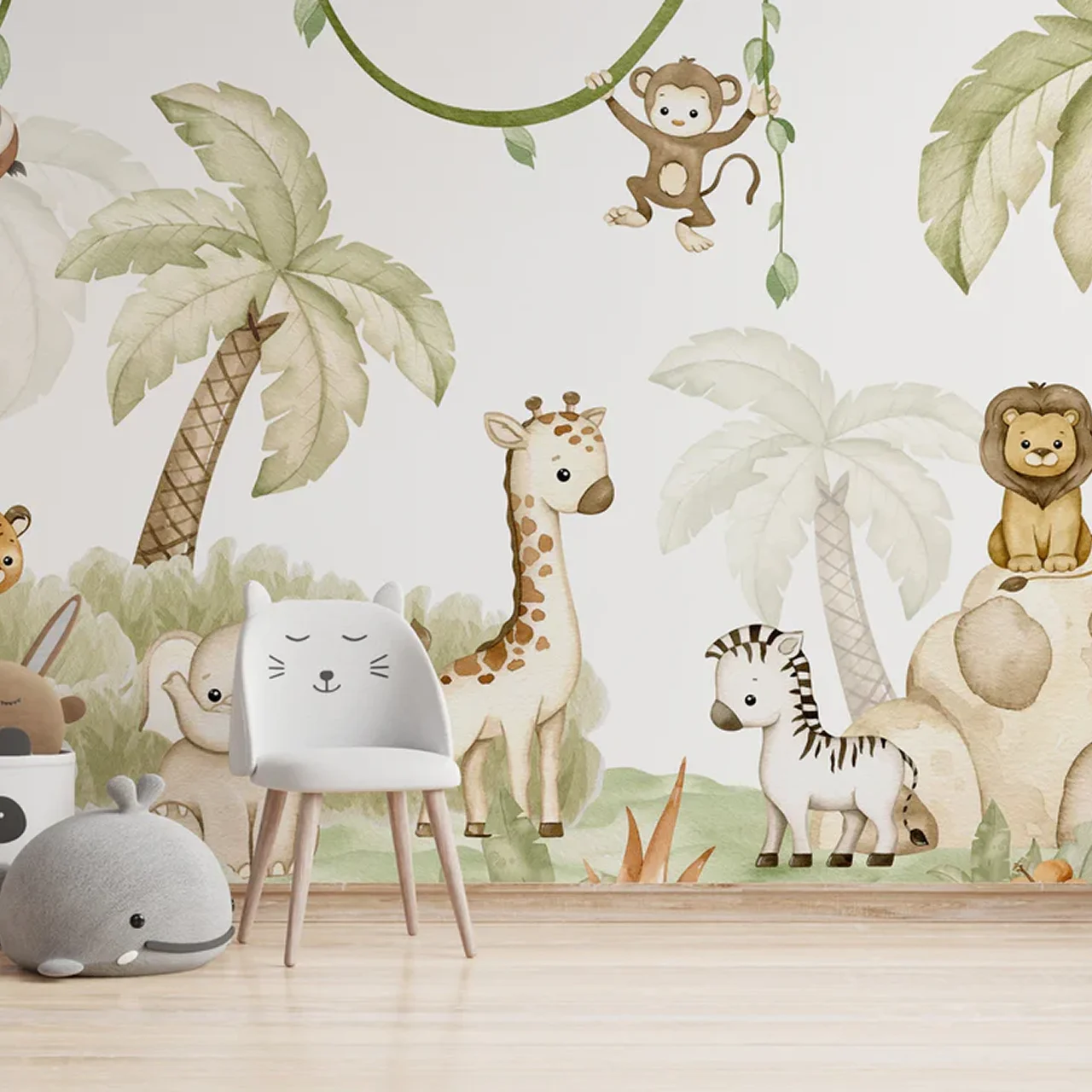 Baby Safari Animals Watercolor Wallpaper - Kids Room Wall Decor - Image 4