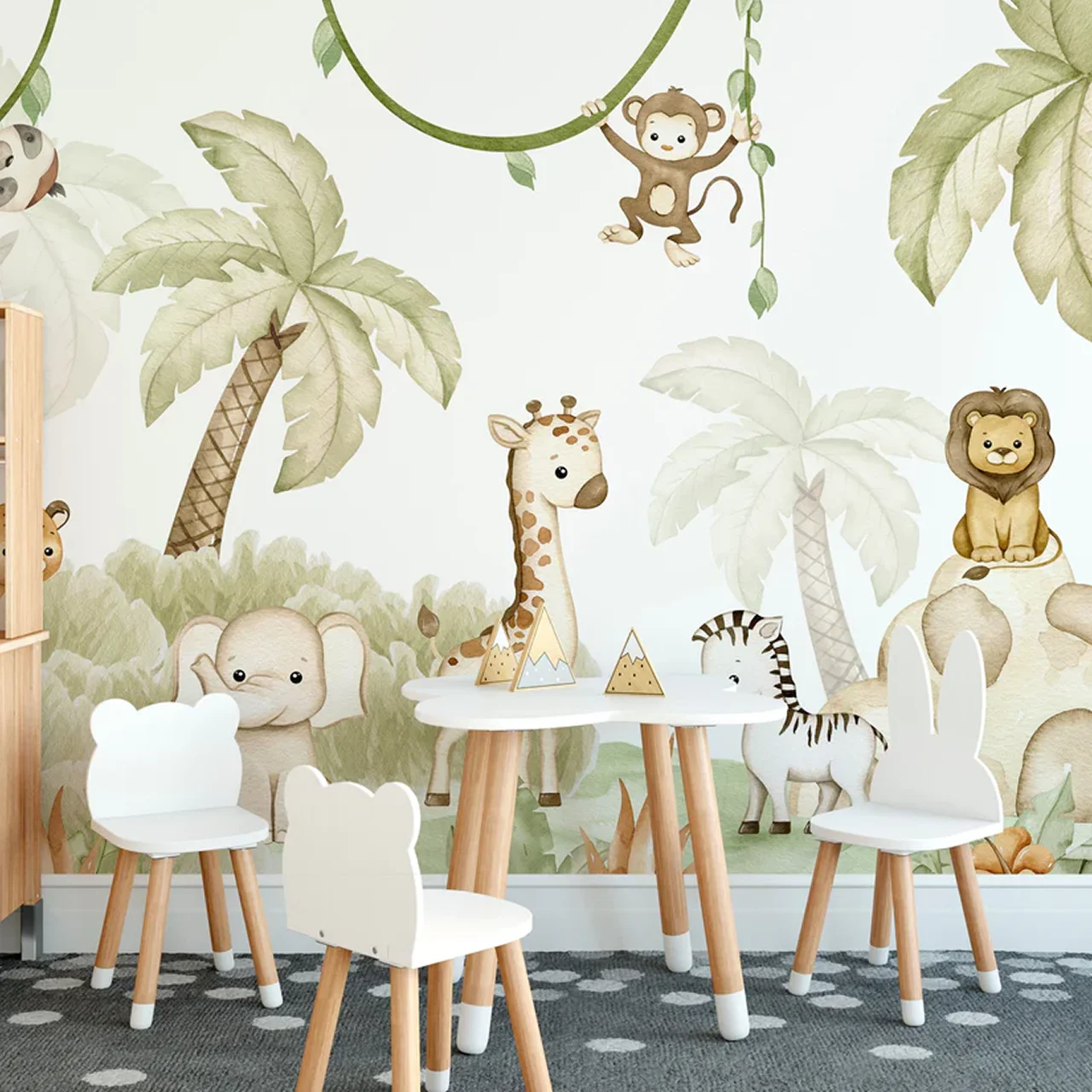 Baby Safari Animals Watercolor Wallpaper - Kids Room Wall Decor - Image 3