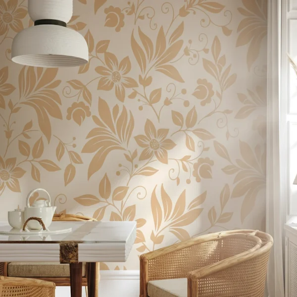 Beige Botanical Pattern Wallpaper