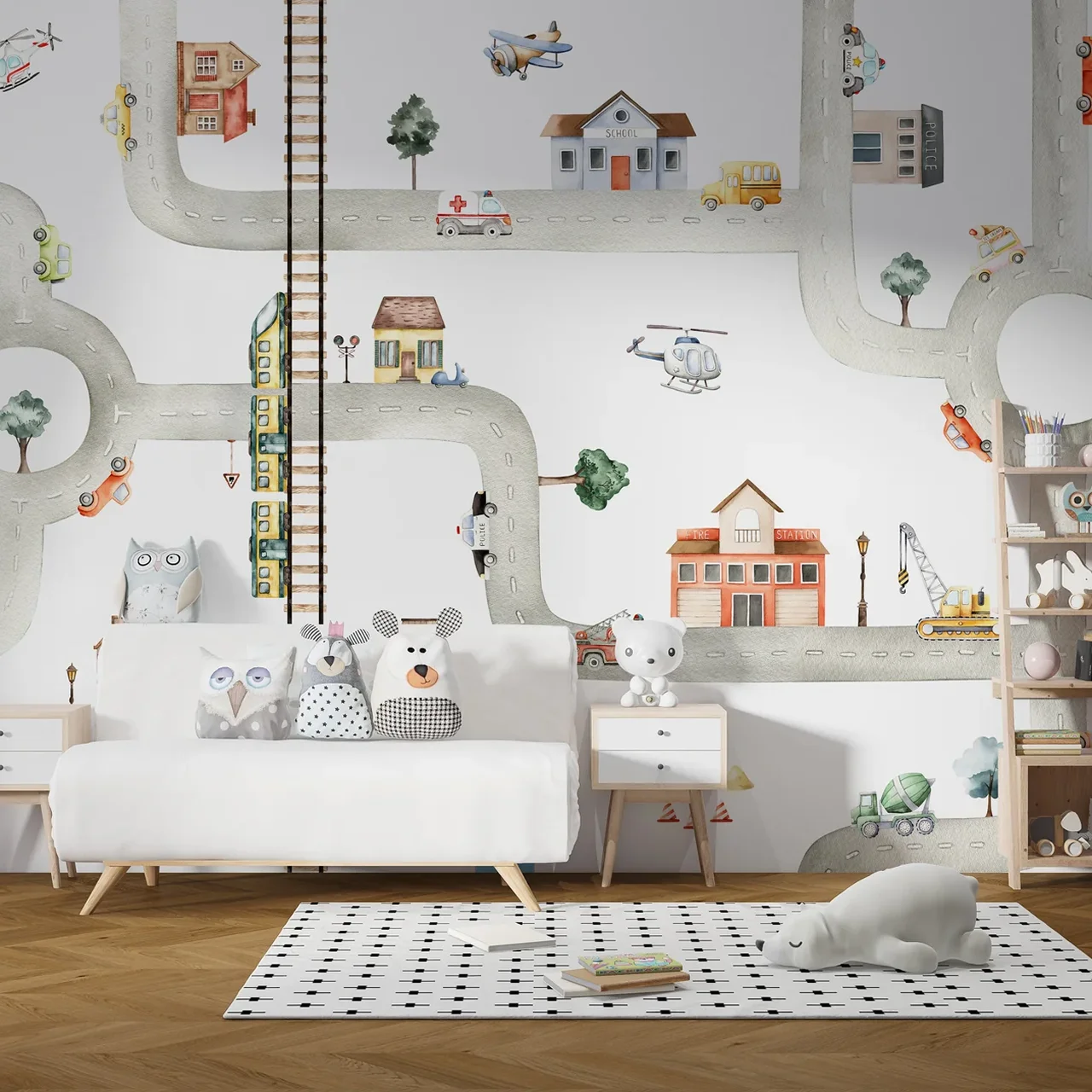 City of Vehicles Wallpaper for Kids Room