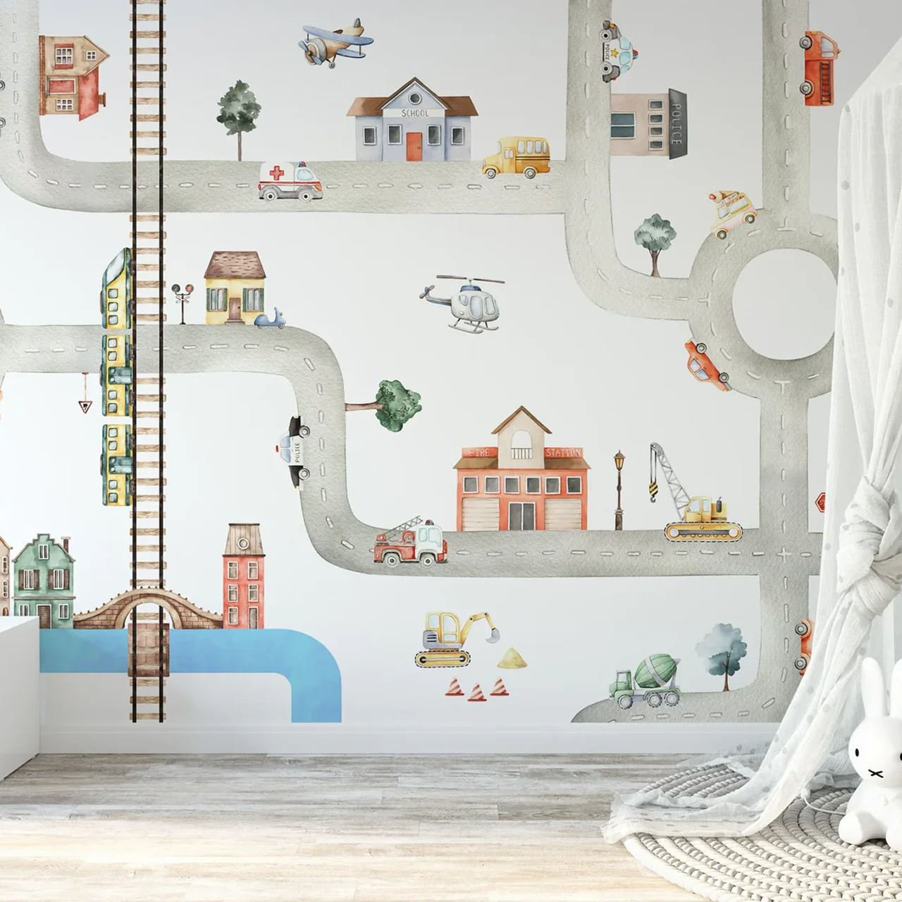 City of Vehicles Wallpaper for Kids Room - Image 2