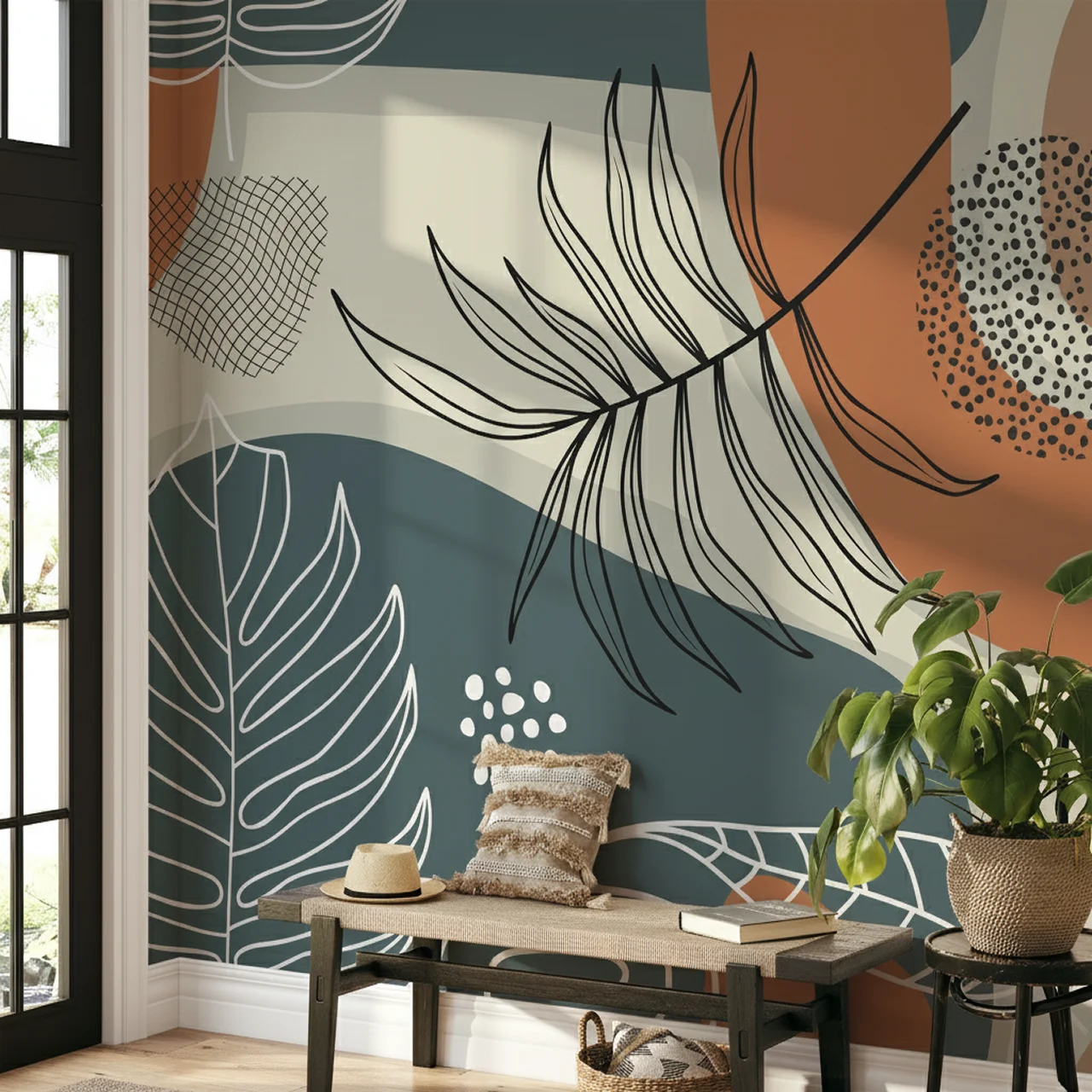 Leaflet Abstract Pattern Wallpaper for Room - Modern Nature Art