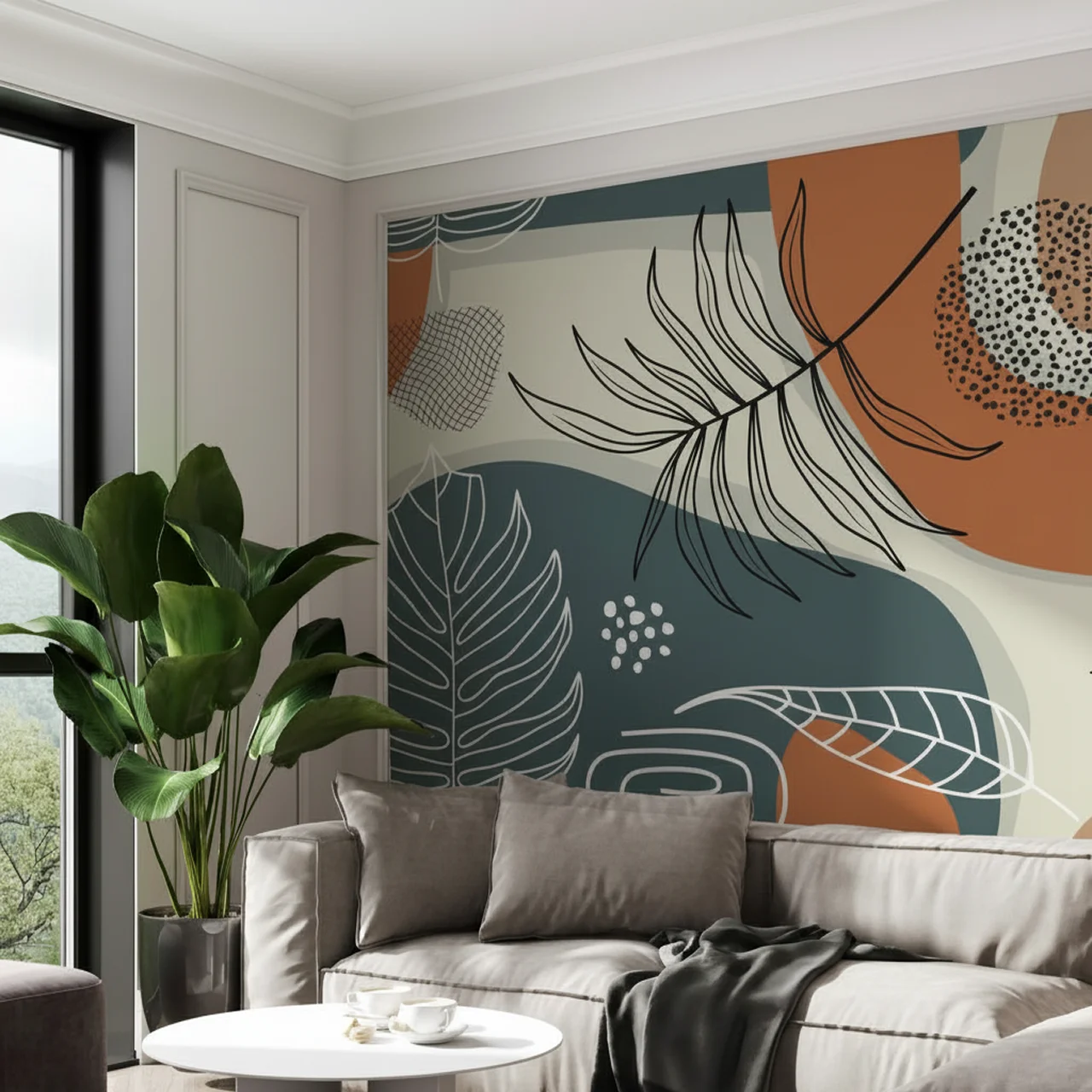 Leaflet Abstract Pattern Wallpaper for Room - Modern Nature Art - Image 3