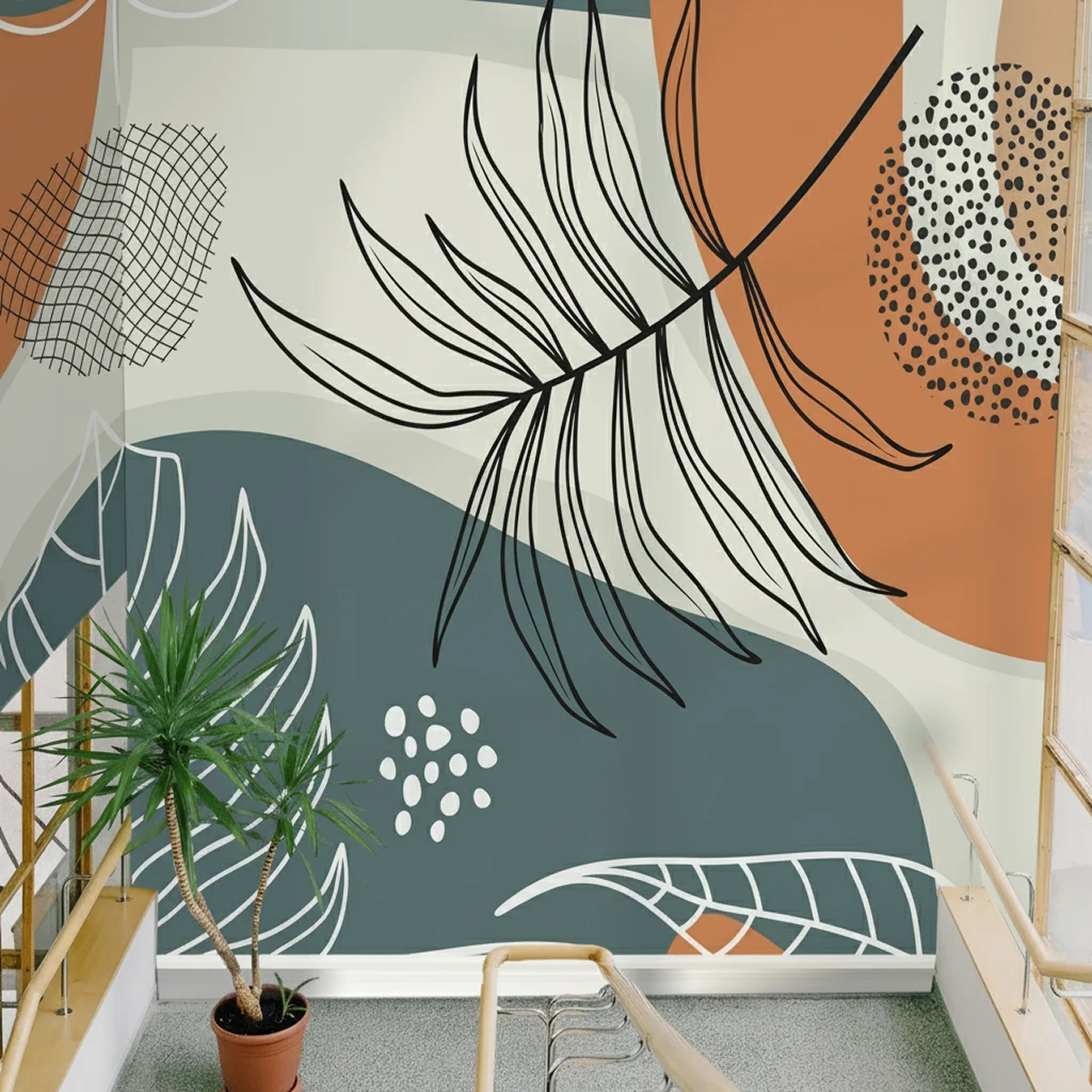 Leaflet Abstract Pattern Wallpaper for Room - Modern Nature Art - Image 2