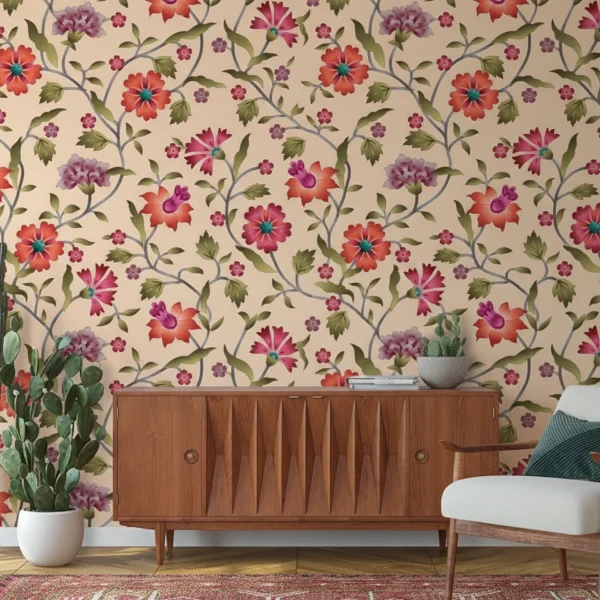 Mughal Motif Flower Pattern Wallpaper - Royal Indian Heritage Art