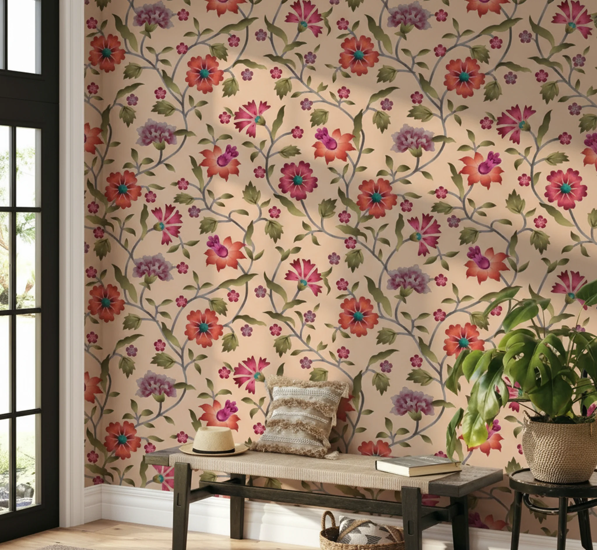 Mughal Motif Flower Pattern Wallpaper - Royal Indian Heritage Art - Image 2