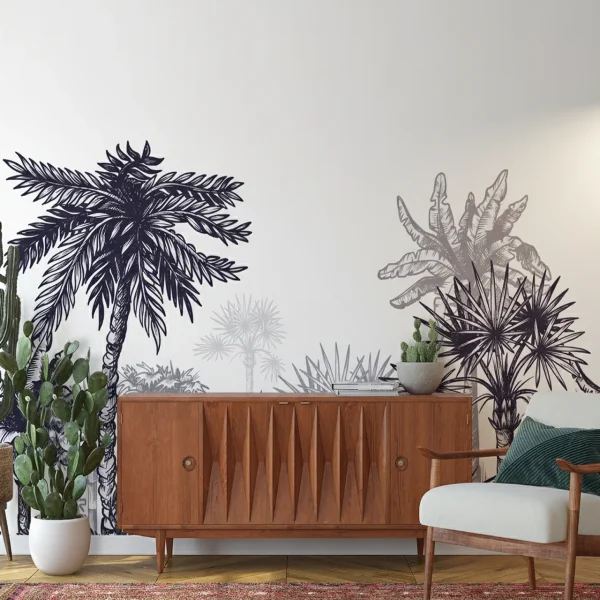 Old Tropical Palm Trees - Wall Mural (Vintage Botanical Design)