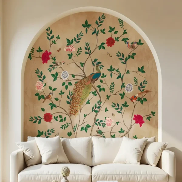 Pakhi Chinoiserie Wallpaper Beige for Rooms - Custom Design