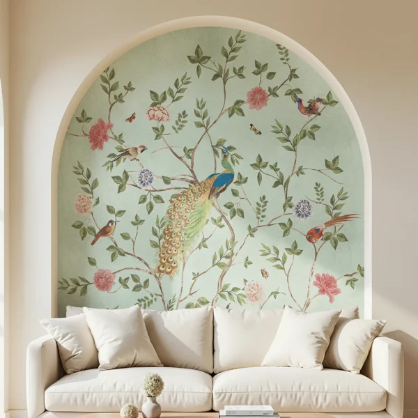 Pakhi Chinoiserie Design Customised Wallpaper for Rooms - Sage Mint