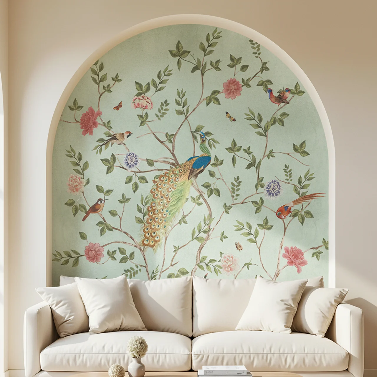 Pakhi Chinoiserie Design Customised Wallpaper for Rooms - Sage Mint