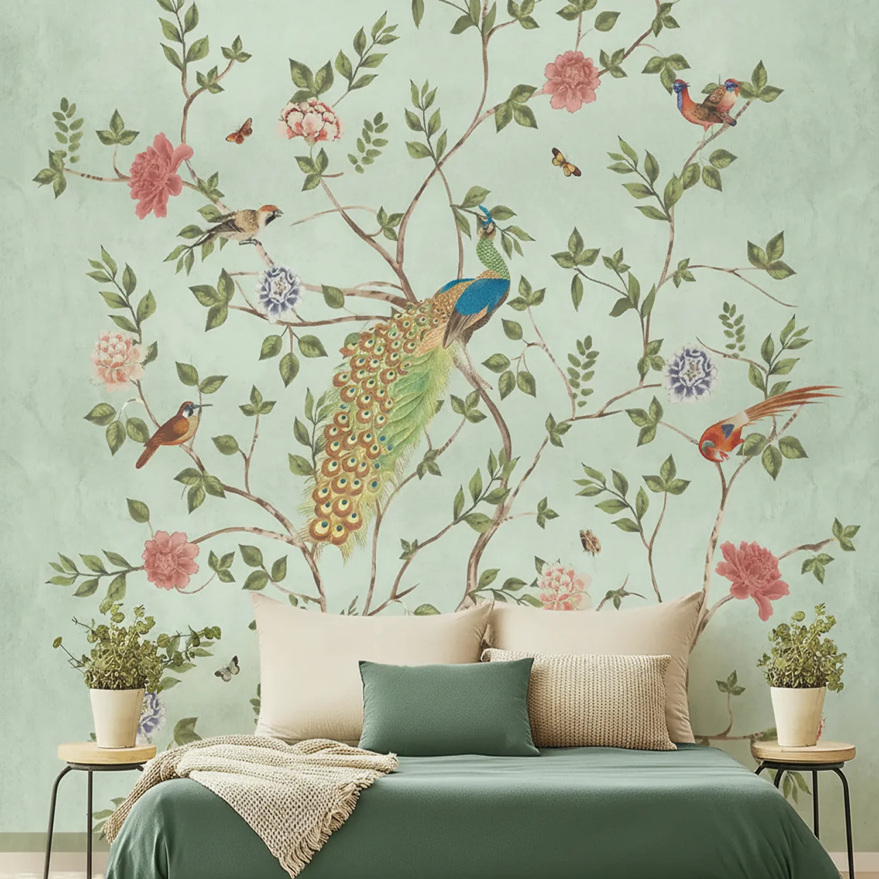 Pakhi Chinoiserie Design Customised Wallpaper for Rooms - Sage Mint - Image 2