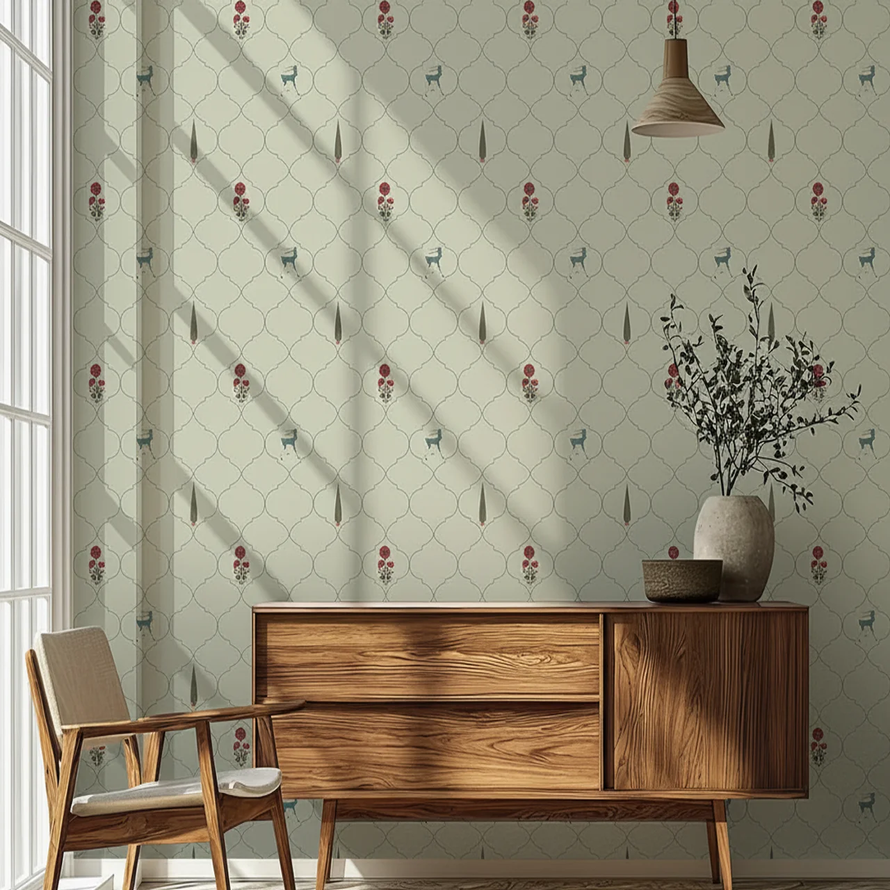 Enchanted Meadow Trellis Wallpaper - Botanical Garden Wall Decor