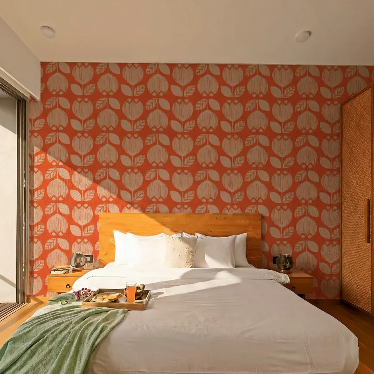 Sunlit Floral Geometry Pattern Wallpaper - Modern Nature Decor - Image 3