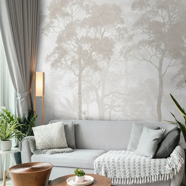 Vintage Forest Theme Wallpaper for Rooms - Sepia Grey Design - Image 4