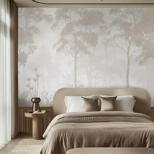 Vintage Forest Theme Wallpaper for Rooms - Sepia Grey Design