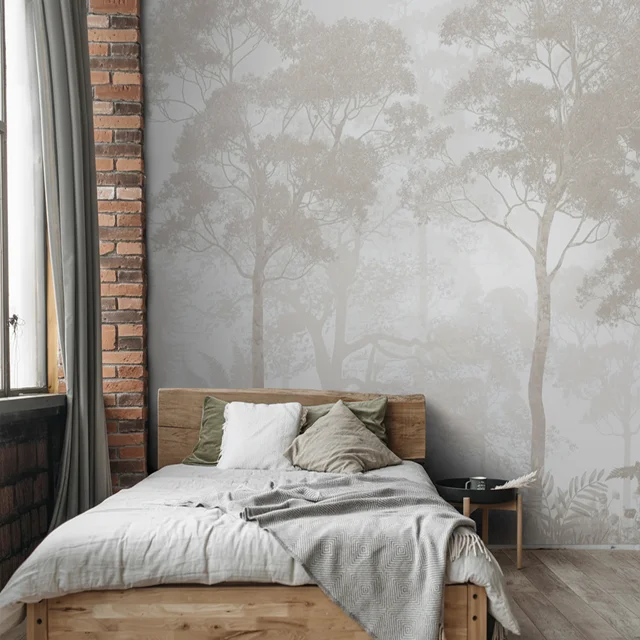 Vintage Forest Theme Wallpaper for Rooms - Sepia Grey Design - Image 2