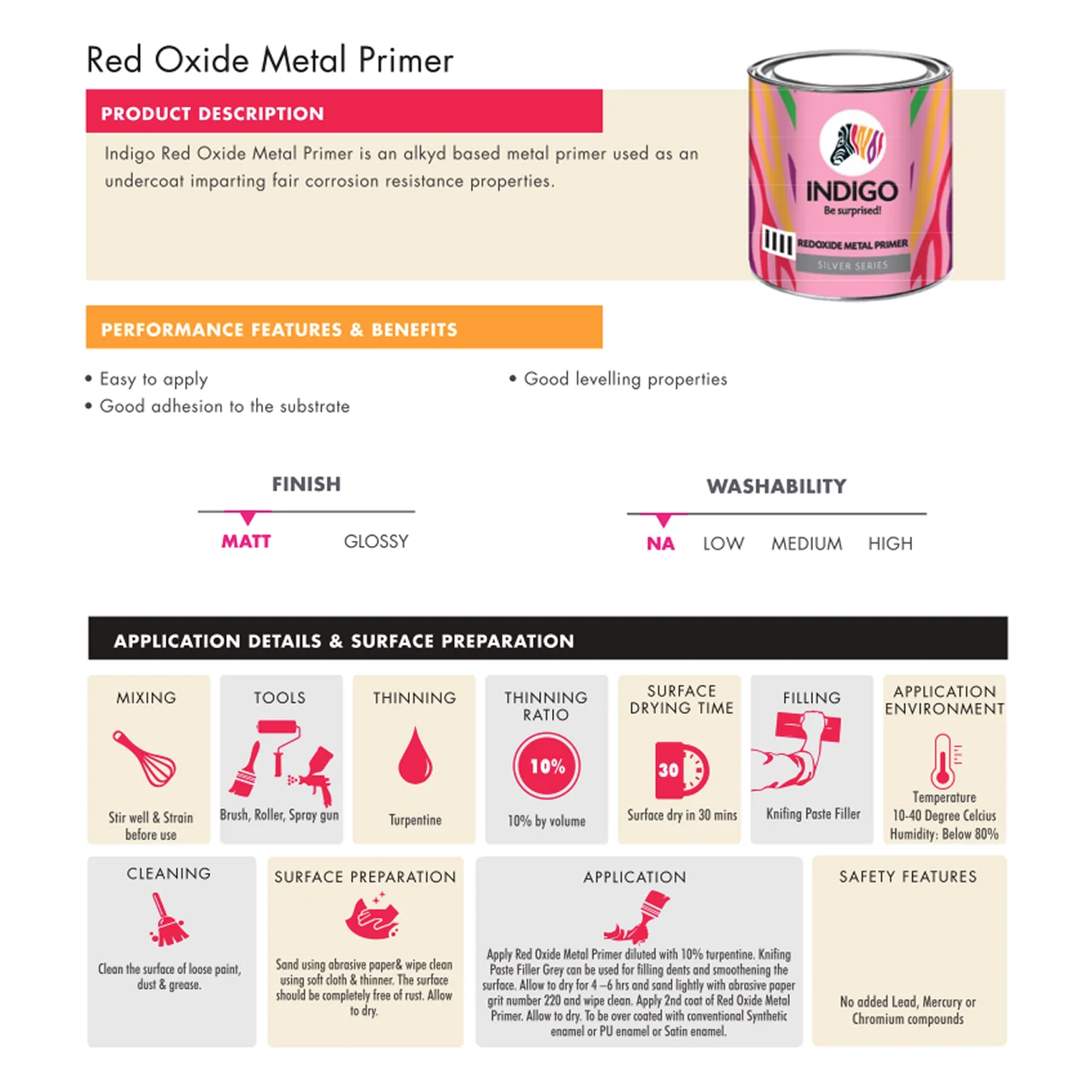 Indigo ST Red Oxide Metal Primer - Silver Series (Anti-Rust) - Image 2
