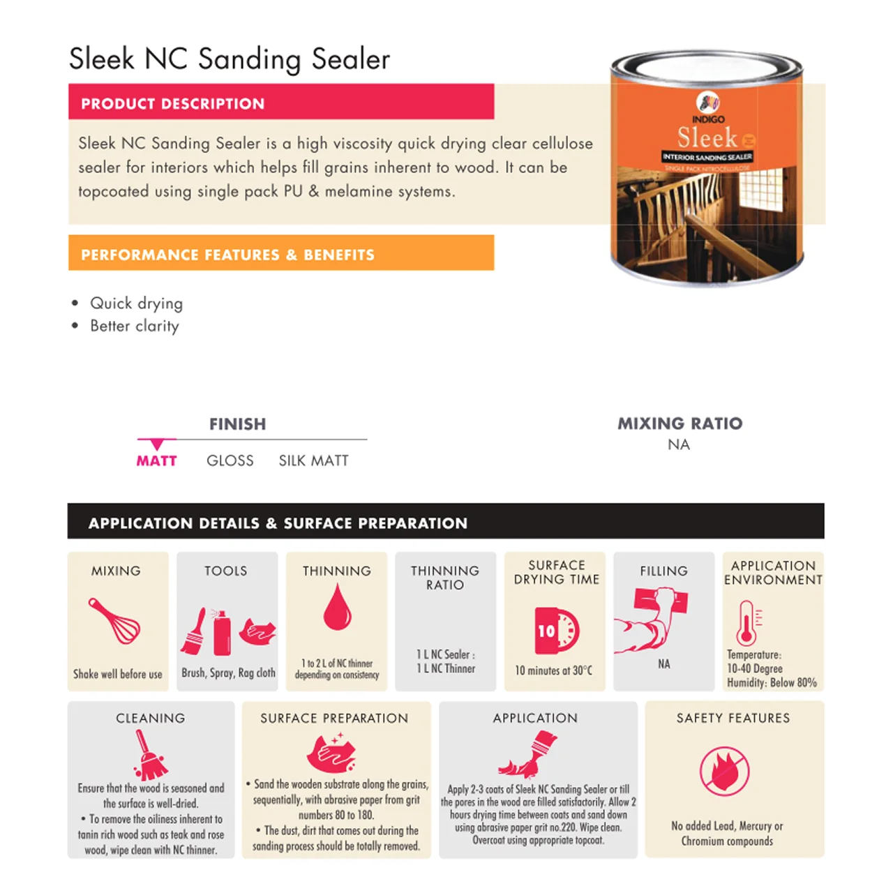 Indigo Sleek NC Sanding Sealer - Fast Dry Wood Sealer - Image 2