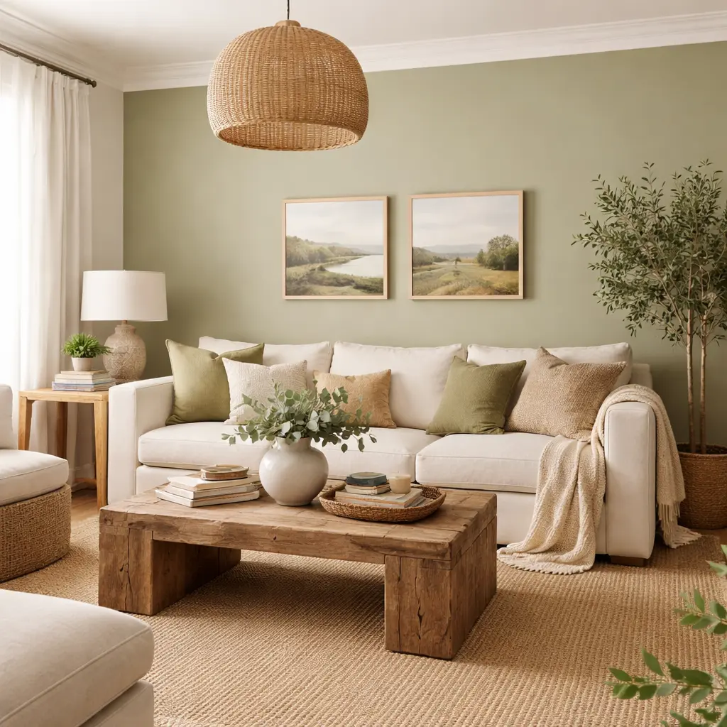 Beige & Olive/Sage Green Living Room Colour Combinations