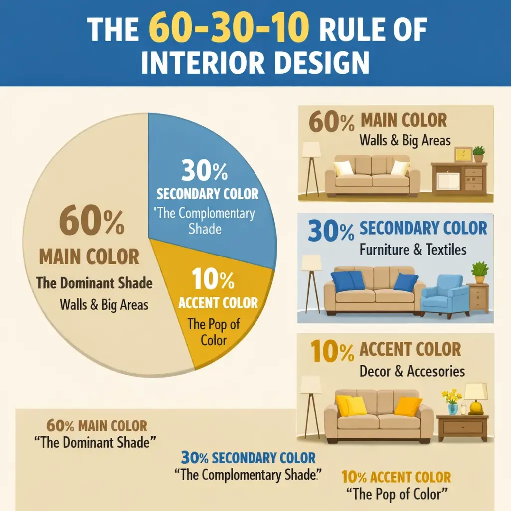 60-30-10 rule explanation for Living Room Colour Combinations