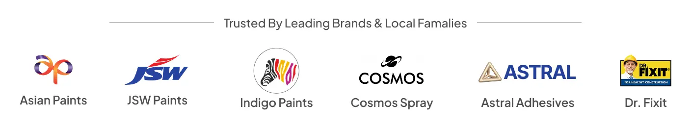 Logo badge for Asian Paints, JSW Paints, Indigo Paints, Cosmos Spray Paint, Astral Adhesive, Dr. Fixit Waterproofing